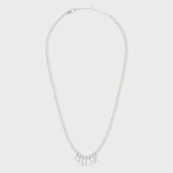 Celine Monochroms Necklace in Glass Pearls and Brass with Rhodium Finish