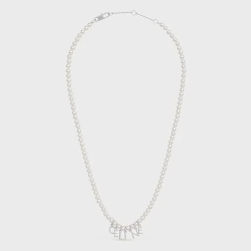 Celine Monochroms Necklace in Glass Pearls and Brass with Rhodium Finish