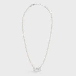 Celine Monochroms Necklace in Glass Pearls and Brass with Rhodium Finish