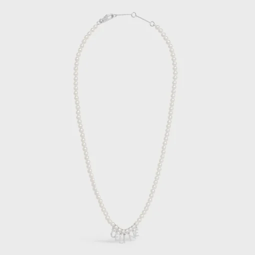 Celine Monochroms Necklace in Glass Pearls and Brass with Rhodium Finish