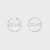 Celine Monochroms Strass Hoops in Brass with Rhodium Finish and Crystals