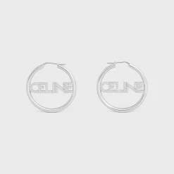 Celine Monochroms Strass Hoops in Brass with Rhodium Finish and Crystals