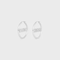 Celine Monochroms Strass Hoops in Brass with Rhodium Finish and Crystals