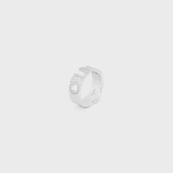 Celine Monochroms Strass Ring in Brass with Rhodium Finish and Crystals