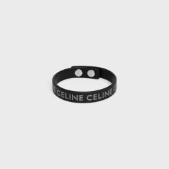 Celine Monochroms Studs Bracelet in Calfskin and Brass with Rhodium Finish