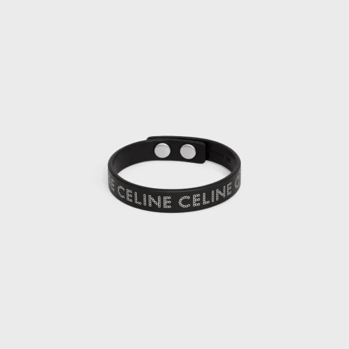 Celine Monochroms Studs Bracelet in Calfskin and Brass with Rhodium Finish