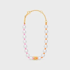 Celine Plage Pearl Bracelet in Brass with Gold Finish and Resin Pearls