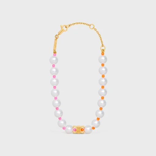 Celine Plage Pearl Bracelet in Brass with Gold Finish and Resin Pearls