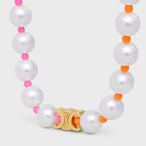 Celine Plage Pearl Bracelet in Brass with Gold Finish and Resin Pearls