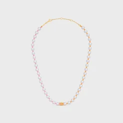 Celine Plage Pearl Necklace in Brass with Gold Finish and Resin Pearls