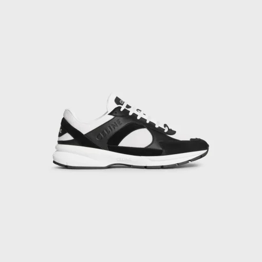 CELINE RUNNER CR-03 LOW LACE-UP SNEAKER in MESH, CALFSKIN AND SUEDE CALFSKIN