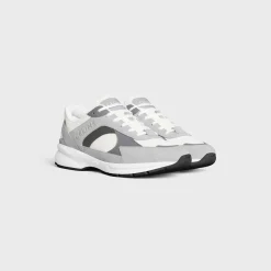 CELINE RUNNER CR-03 LOW LACE-UP SNEAKER in MESH, SUEDE CALFSKIN AND CALFSKIN
