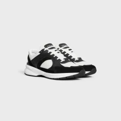 CELINE RUNNER CR-03 LOW LACE-UP SNEAKER in MESH, CALFSKIN AND SUEDE CALFSKIN