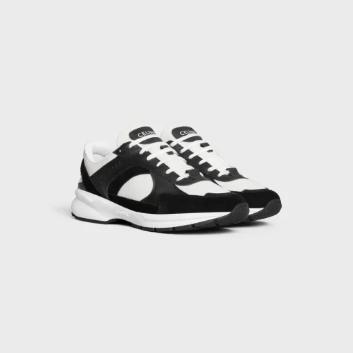 CELINE RUNNER CR-03 LOW LACE-UP SNEAKER in MESH, CALFSKIN AND SUEDE CALFSKIN