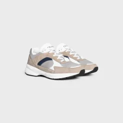 CELINE RUNNER CR-03 LOW LACE-UP SNEAKER in MESH, SUEDE CALFSKIN AND CALFSKIN
