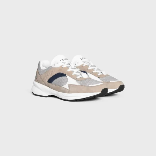 CELINE RUNNER CR-03 LOW LACE-UP SNEAKER in MESH, SUEDE CALFSKIN AND CALFSKIN