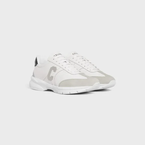 CELINE RUNNER CR-02 LOW LACE-UP SNEAKER in Calfskin, Suede Calfskin and Matte Metallic Calfskin