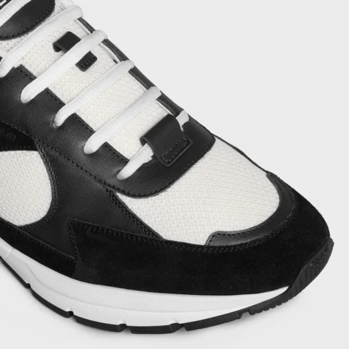 CELINE RUNNER CR-03 LOW LACE-UP SNEAKER in MESH, CALFSKIN AND SUEDE CALFSKIN