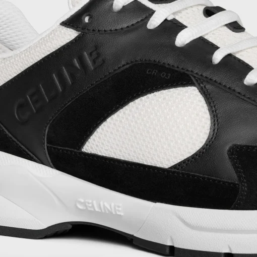 CELINE RUNNER CR-03 LOW LACE-UP SNEAKER in MESH, CALFSKIN AND SUEDE CALFSKIN