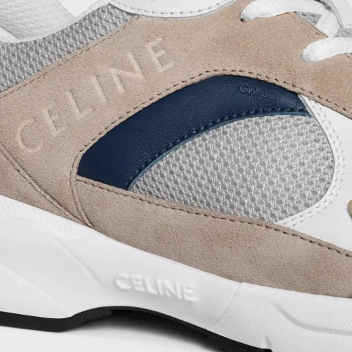 CELINE RUNNER CR-03 LOW LACE-UP SNEAKER in MESH, SUEDE CALFSKIN AND CALFSKIN