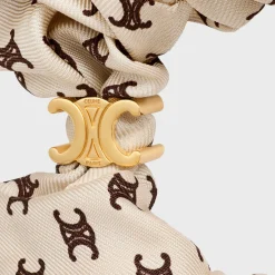 Celine Scrunchy Mini Triomphe in Silk and Brass with Gold finish