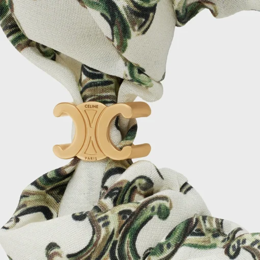 Celine Scrunchy Triomphe Camo in Silk and Brass with Gold Finish