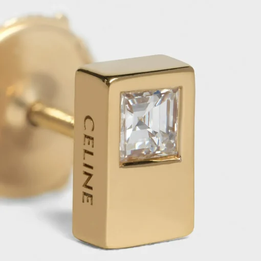 Celine Sentimental Double Square Stud in Yellow Gold and Diamond