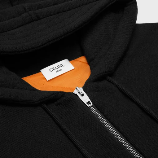 celine zipped quilted hoodie in cotton fleece