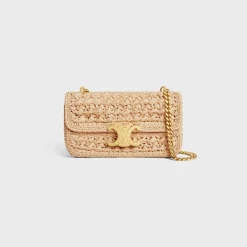 CHAIN SHOULDER BAG CLAUDE in RAFFIA EFFECT TEXTILE