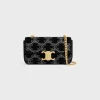 CHAIN SHOULDER BAG CLAUDE in SUEDE CALFSKIN WITH TRIOMPHE STRASS