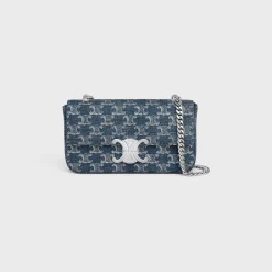 CHAIN SHOULDER BAG CLAUDE in DENIM WITH TRIOMPHE ALL-OVER