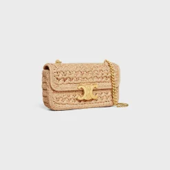 CHAIN SHOULDER BAG CLAUDE in RAFFIA EFFECT TEXTILE