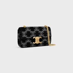 CHAIN SHOULDER BAG CLAUDE in SUEDE CALFSKIN WITH TRIOMPHE STRASS