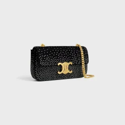CHAIN SHOULDER BAG CLAUDE in SUEDE GOATSKIN WITH STRASS