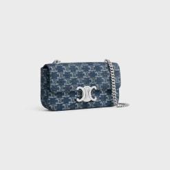 CHAIN SHOULDER BAG CLAUDE in DENIM WITH TRIOMPHE ALL-OVER