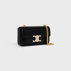 CHAIN SHOULDER BAG CLAUDE WITH STRASS CLOSURE in shiny calfskin