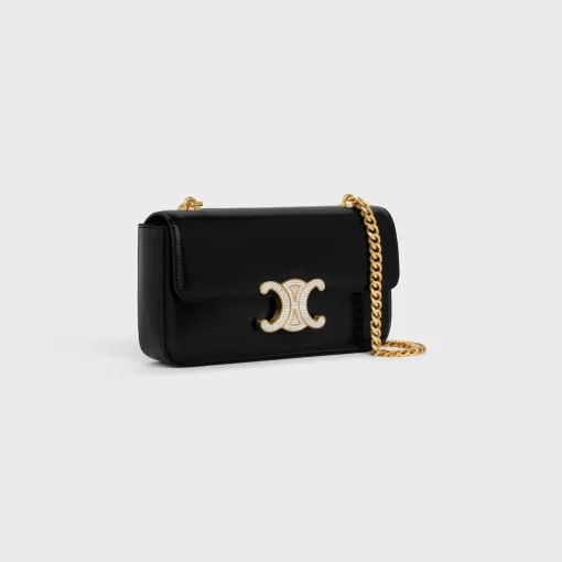 CHAIN SHOULDER BAG CLAUDE WITH STRASS CLOSURE in shiny calfskin
