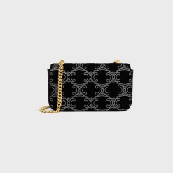 CHAIN SHOULDER BAG CLAUDE in SUEDE CALFSKIN WITH TRIOMPHE STRASS