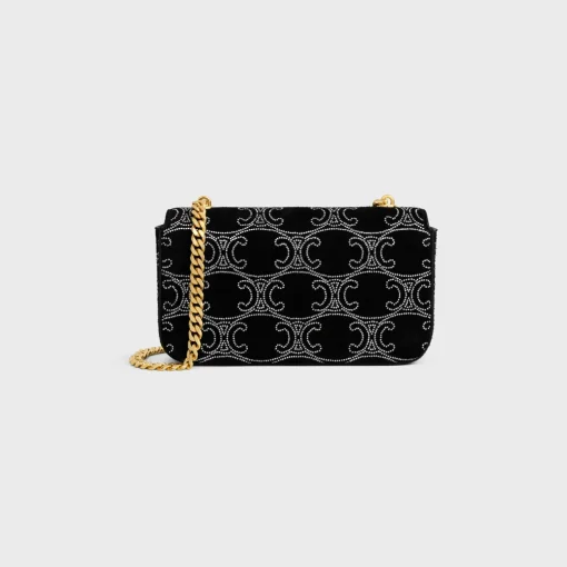 CHAIN SHOULDER BAG CLAUDE in SUEDE CALFSKIN WITH TRIOMPHE STRASS