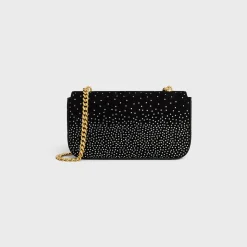 CHAIN SHOULDER BAG CLAUDE in SUEDE GOATSKIN WITH STRASS