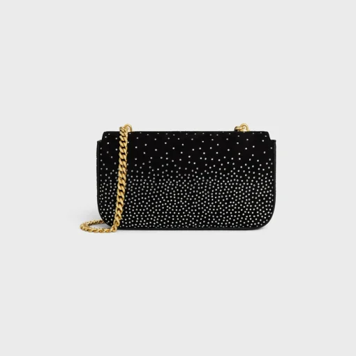 CHAIN SHOULDER BAG CLAUDE in SUEDE GOATSKIN WITH STRASS
