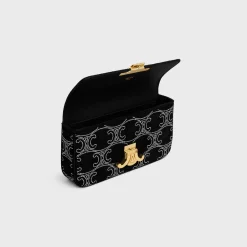 CHAIN SHOULDER BAG CLAUDE in SUEDE CALFSKIN WITH TRIOMPHE STRASS