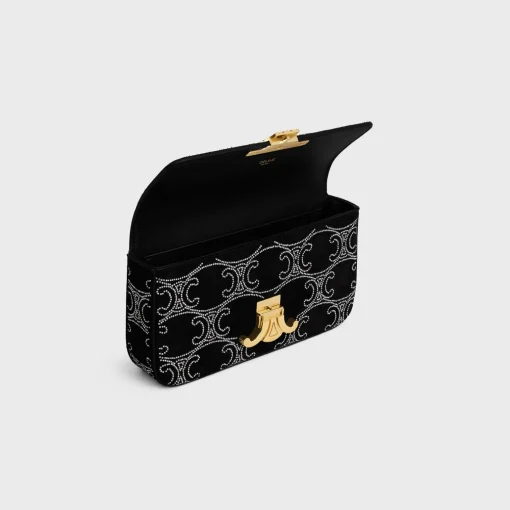 CHAIN SHOULDER BAG CLAUDE in SUEDE CALFSKIN WITH TRIOMPHE STRASS
