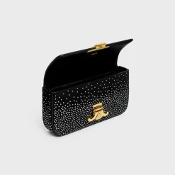 CHAIN SHOULDER BAG CLAUDE in SUEDE GOATSKIN WITH STRASS
