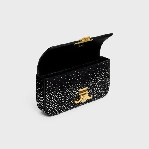 CHAIN SHOULDER BAG CLAUDE in SUEDE GOATSKIN WITH STRASS