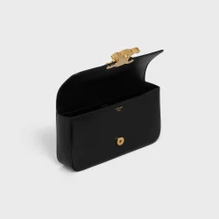 CHAIN SHOULDER BAG CLAUDE WITH STRASS CLOSURE in shiny calfskin