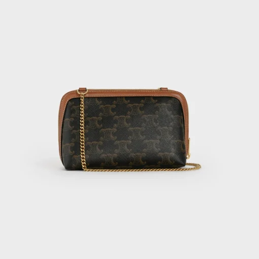 Clutch with Chain in Triomphe canvas and Lambskin