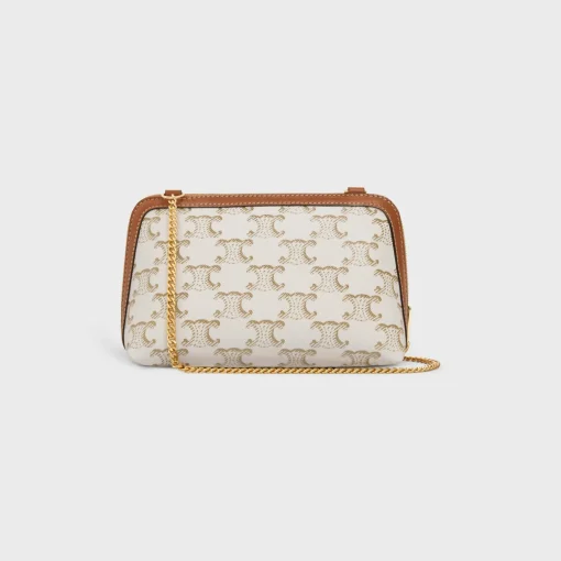Clutch with Chain in Triomphe canvas and Lambskin