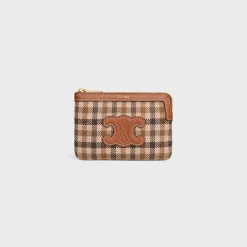 Coin And Card Pouch in TARTAN TEXTILE AND CALFSKIN