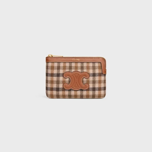 Coin And Card Pouch in TARTAN TEXTILE AND CALFSKIN